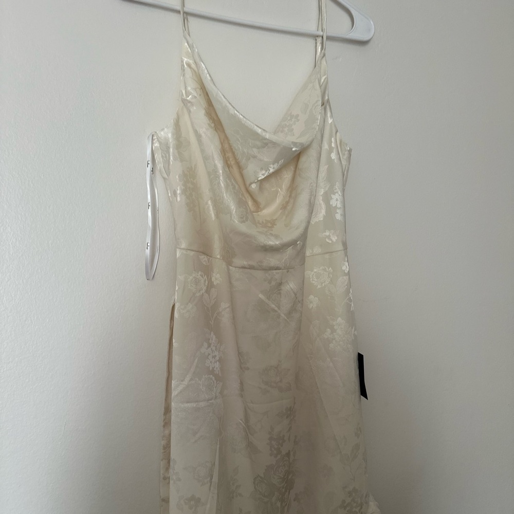 Lulu's Modern Passion Ivory Floral Satin Jacquard Ruffled Midi Dress - Picture 6 of 10
